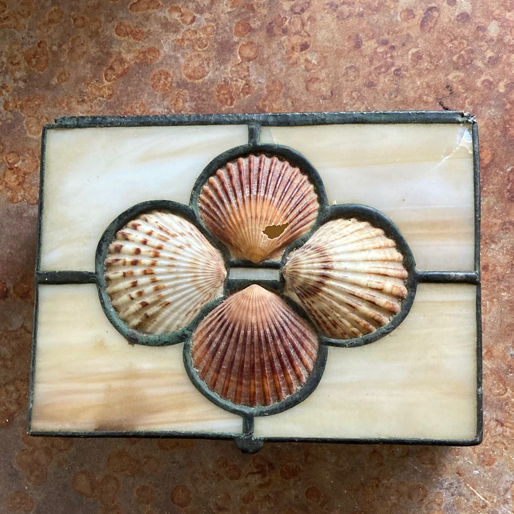 Seashell Stained Glass Trinket Box - 6” x 4”